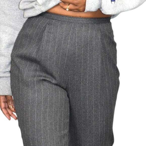 Vintage High Waisted Trousers Grey Striped Dress Pants Tapered Pleated 4 Petite - Picture 4 of 16